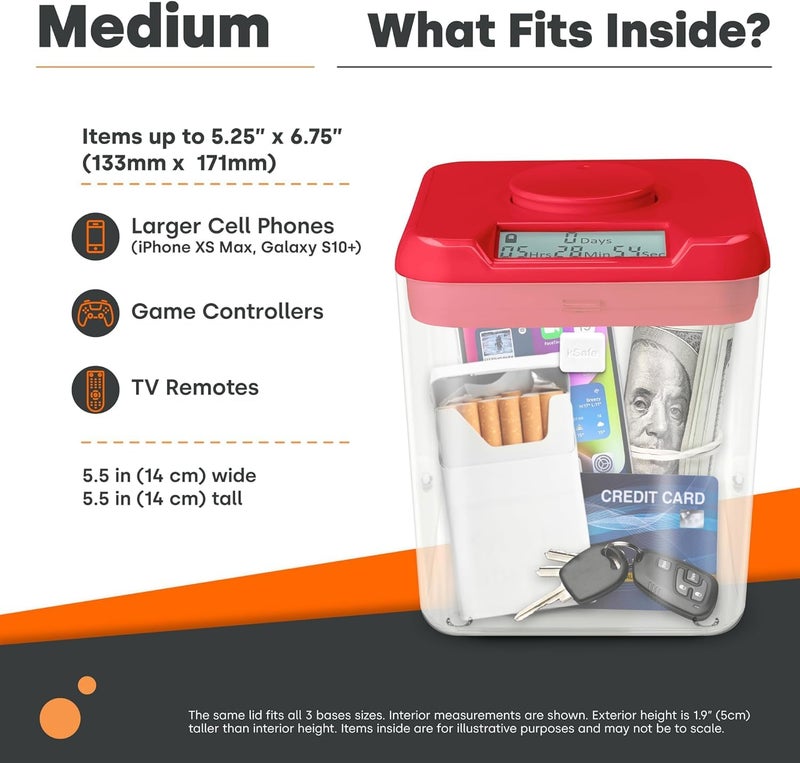 Kitchen Safe Time Locking Container (Medium), Timed Lock Box for Cell Phones, Snacks, and other unwanted temptations (Red Lid + 5.5â€ Clear Base with Access Port) - Image 5